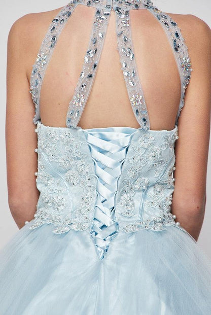 Beaded Halter Style Long Gown Flower Girl Dress - The Dress Outlet Cinderella Couture