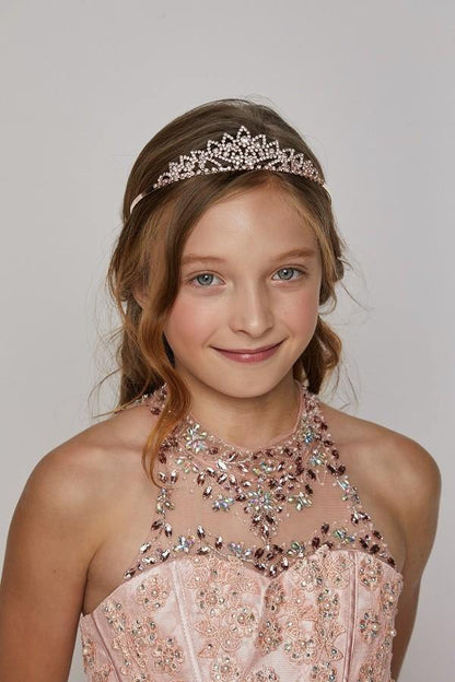 Beaded Halter Style Long Gown Flower Girl Dress - The Dress Outlet Cinderella Couture