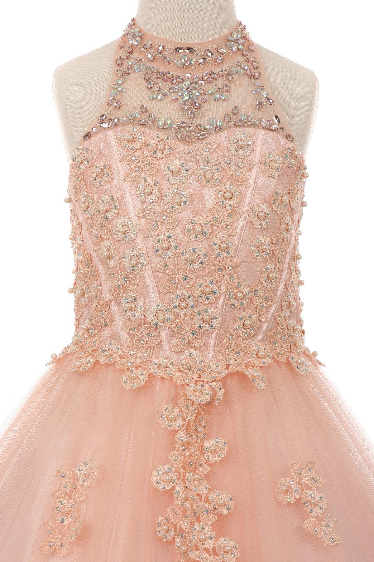 Beaded Halter Style Long Gown Flower Girl Dress - The Dress Outlet Cinderella Couture