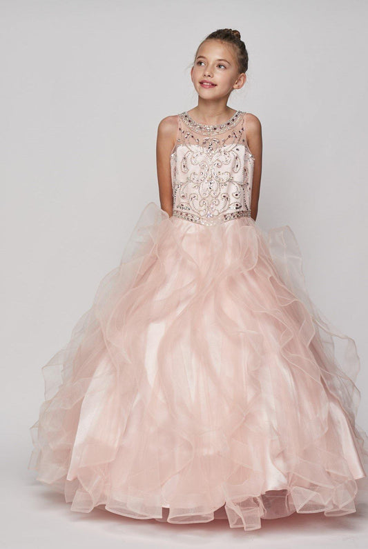 Beaded Layered Organza Gown Flower Girl Dress - The Dress Outlet Cinderella Couture