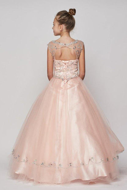Beaded Layered Organza Gown Flower Girl Dress - The Dress Outlet Cinderella Couture