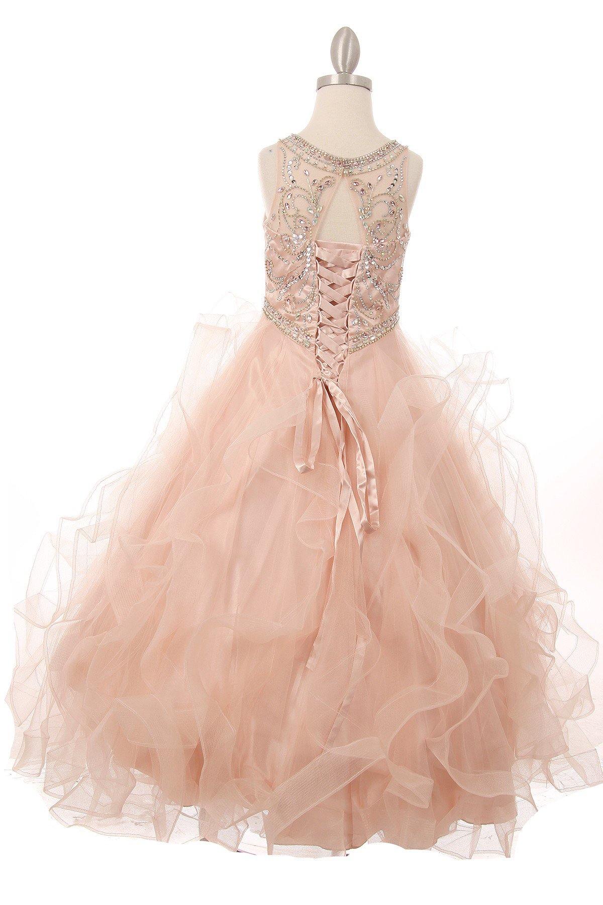 Girls' Organza Flower-Embroidered A-line Party Dress