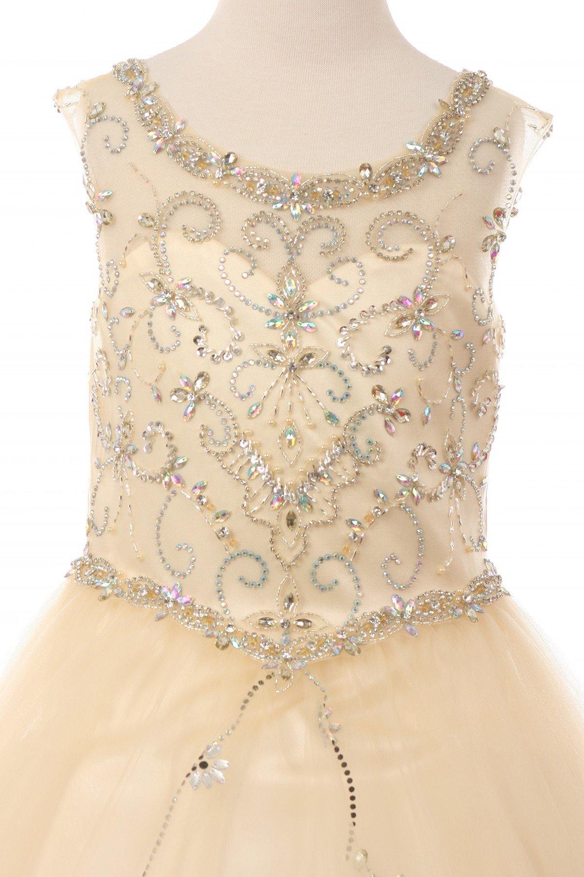 Beaded Layered Organza Gown Flower Girl Dress