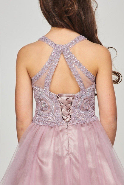Beaded Sequin Short Flower Girl Dress - The Dress Outlet