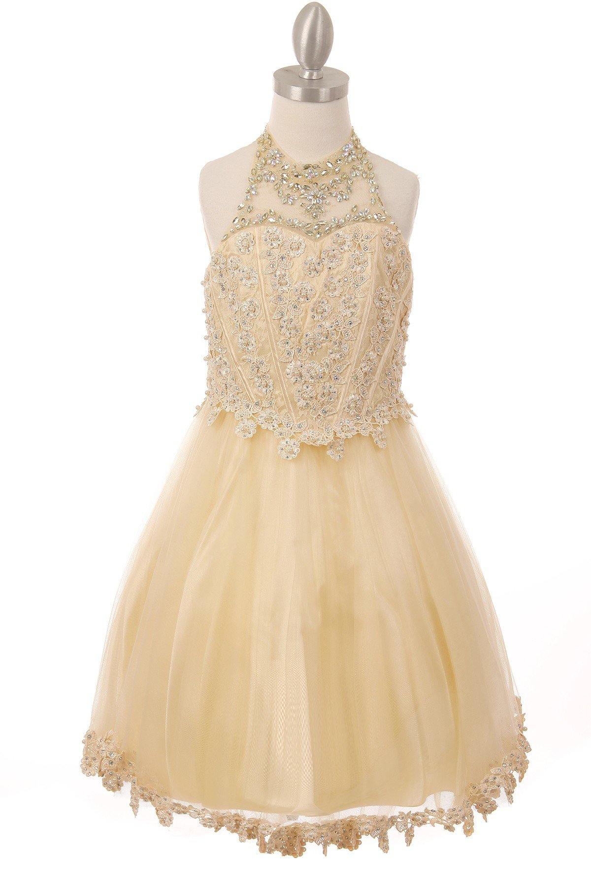 Beaded Sequin Short Flower Girl Dress - The Dress Outlet Cinderella Couture