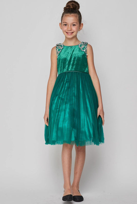 Beaded Velvet and Tulle Dress Flower Girl - The Dress Outlet Cinderella Couture