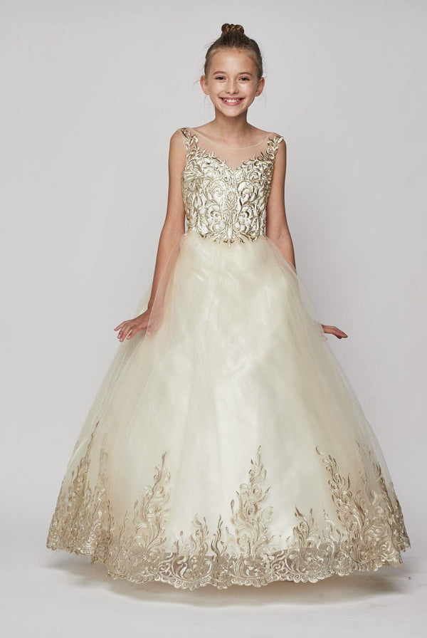 Beaded with Embroidered Hemline Gown Flower Girl Dress