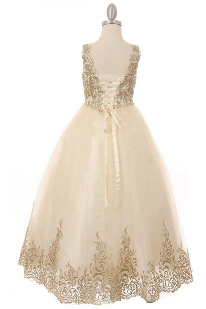 Beaded with Embroidered Hemline Gown Flower Girl Dress - The Dress Outlet Cinderella Couture