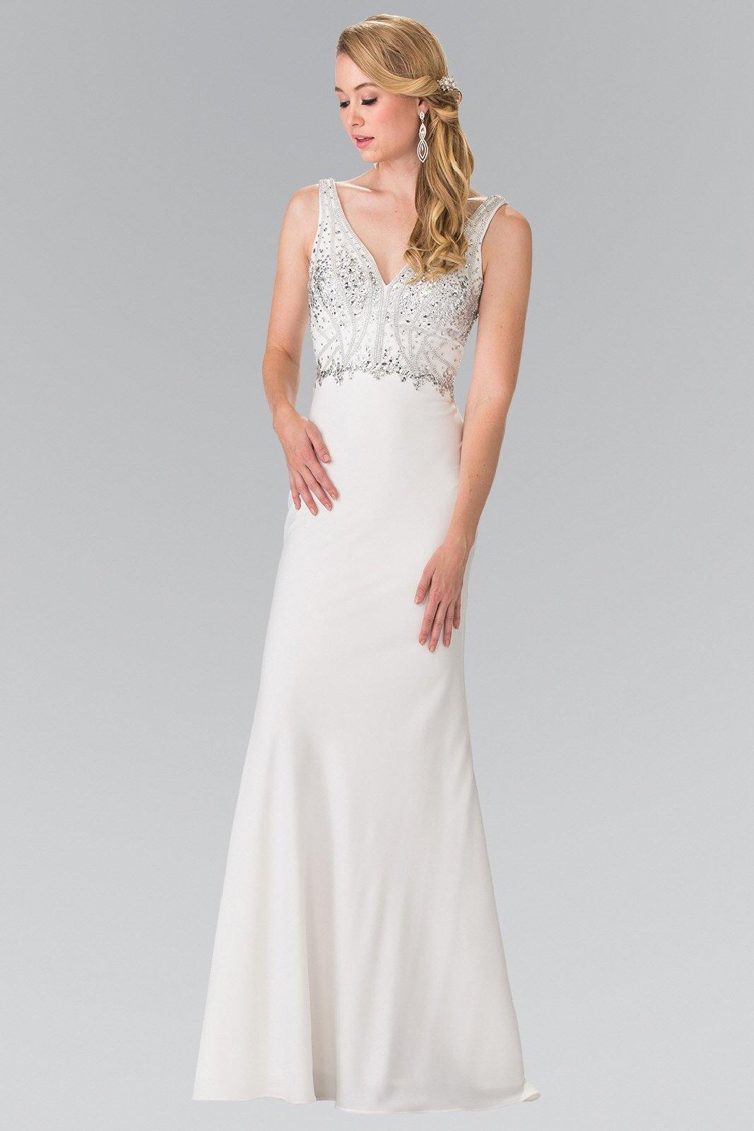 Beads and Jewels Embellished Wedding Long Dress - The Dress Outlet Elizabeth K