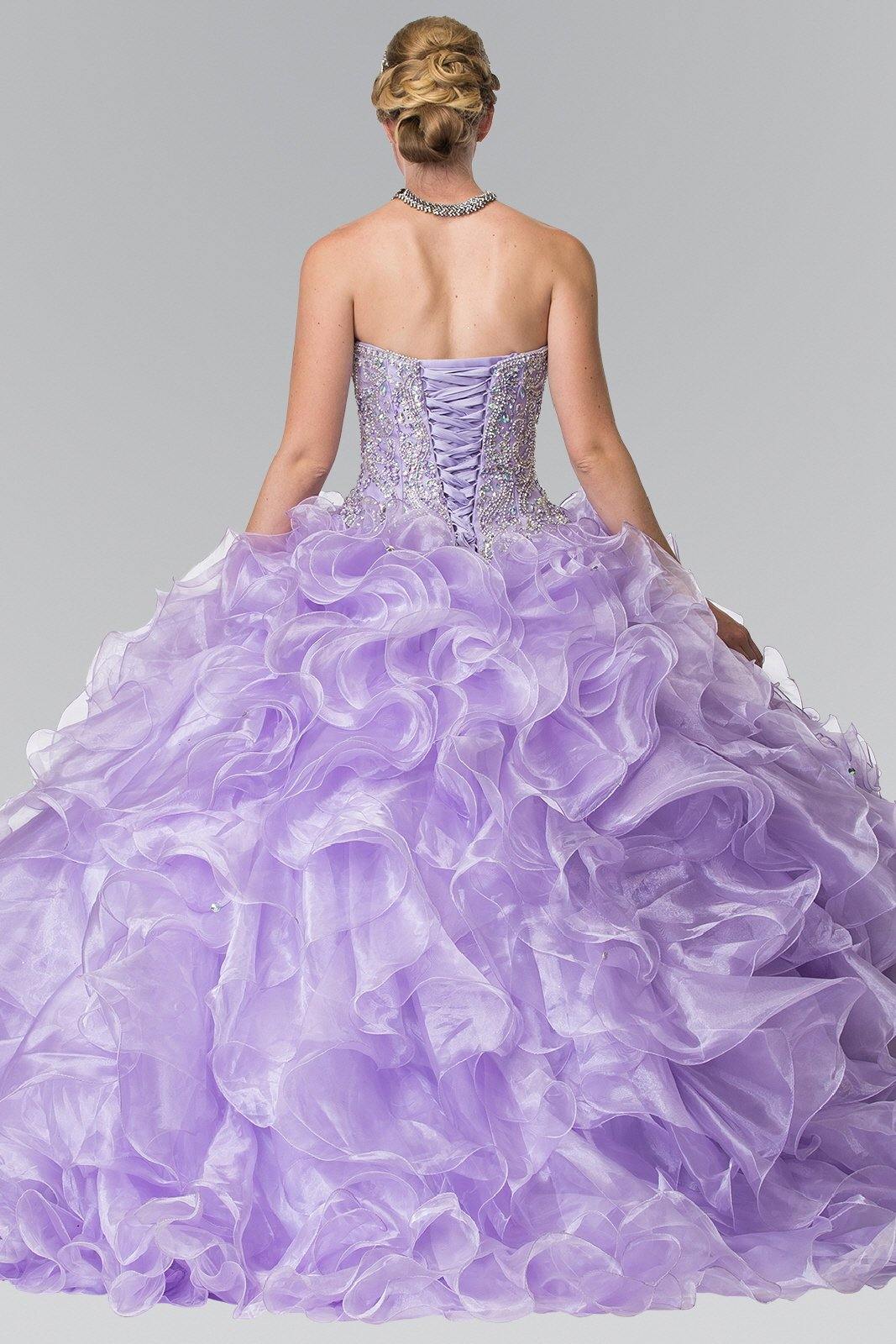 Beads Embellished Ruffled Organza Long Quinceanera Dress - The Dress Outlet Elizabeth K