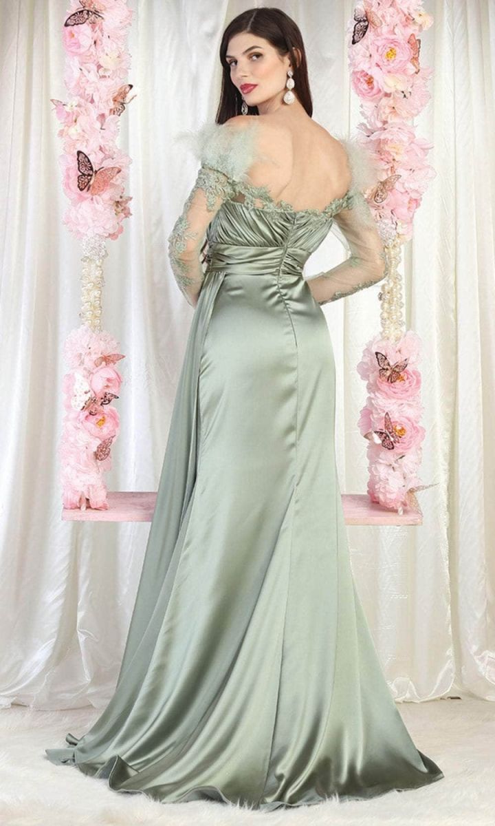 Off-the-Shoulder Floor-Length Satin Formal Mermaid May Queen RQ8002