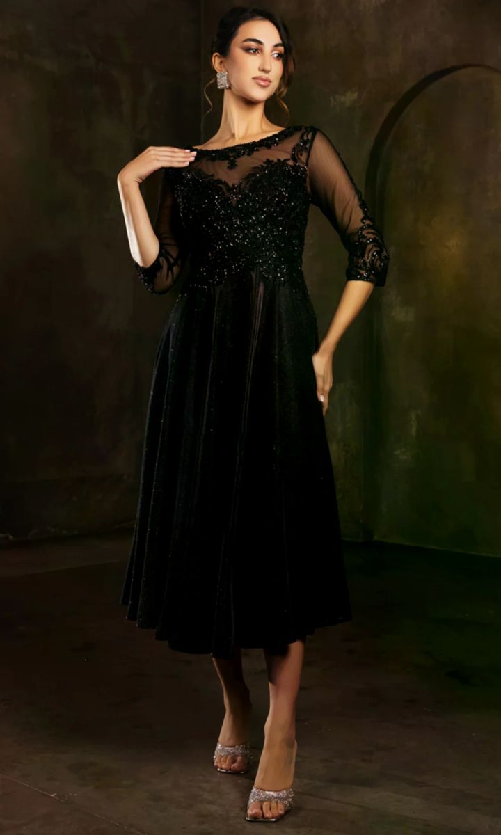 Illusion Tea-Length Lace Evening Gown A-Line May Queen 2124