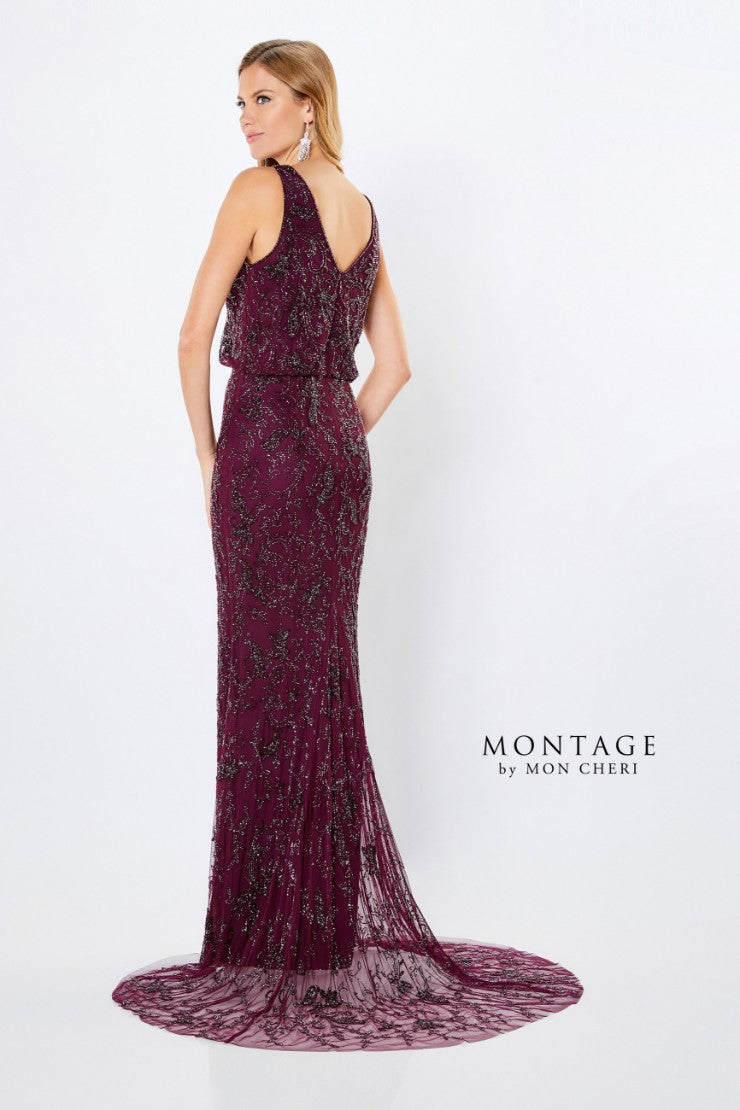 Montage 221966 Long Beaded Blouson Formal Dress