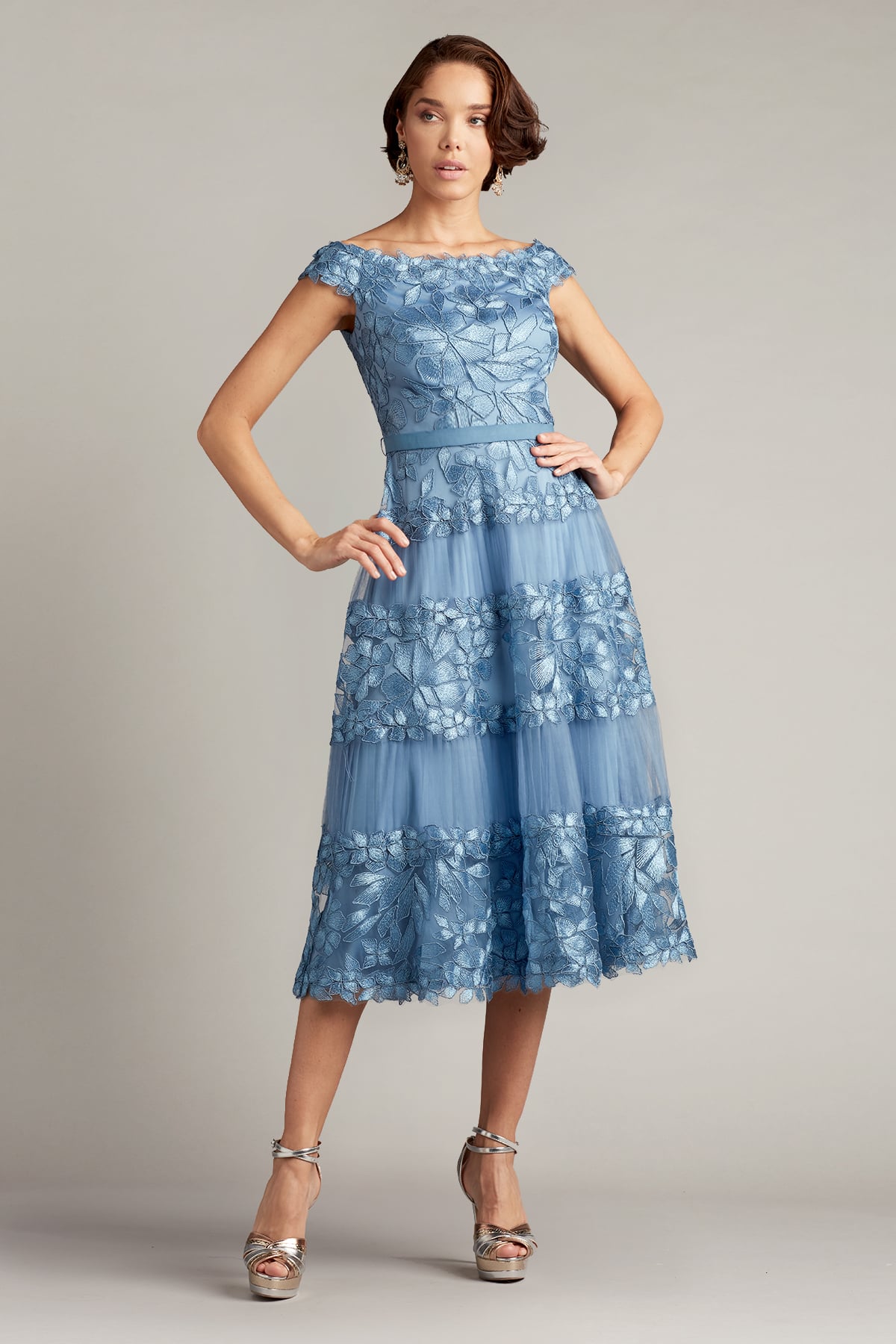 Short Floral Tea Length A Line Cocktail Dress Tadashi Shoji BLA19999MD – The Dress Outlet