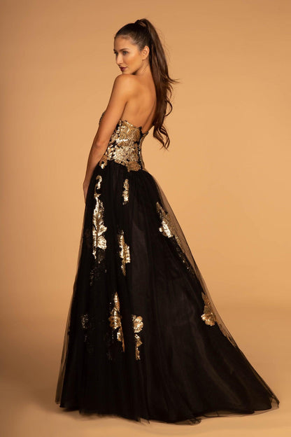 Black and Gold Sweetheart Long Prom Dress - The Dress Outlet Elizabeth K