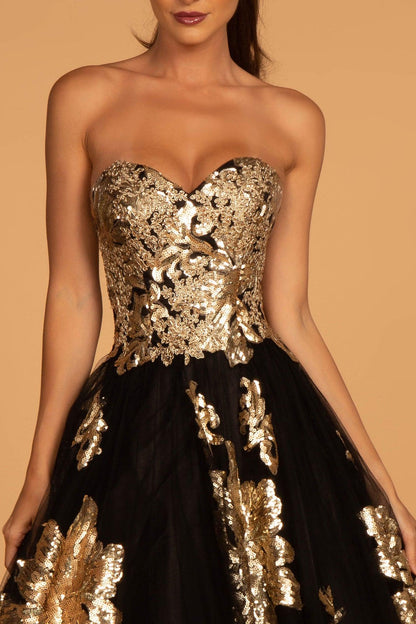 Black and Gold Sweetheart Long Prom Dress - The Dress Outlet Elizabeth K