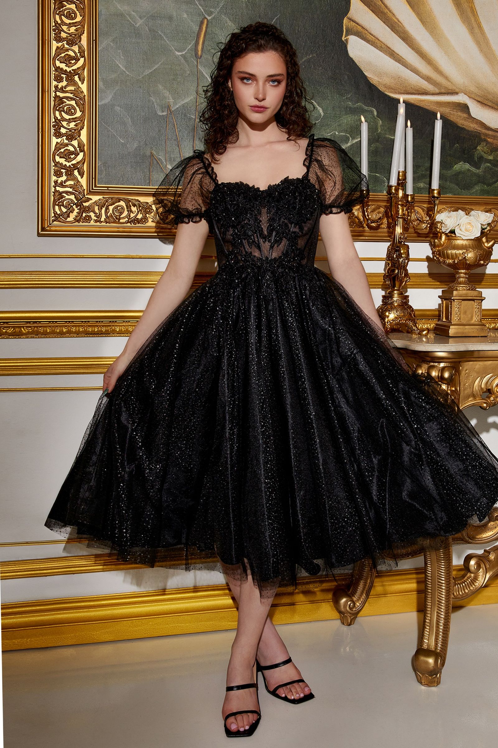 Sequin Corset Midi Glitter Cocktail Dress by LaDivine CD0187