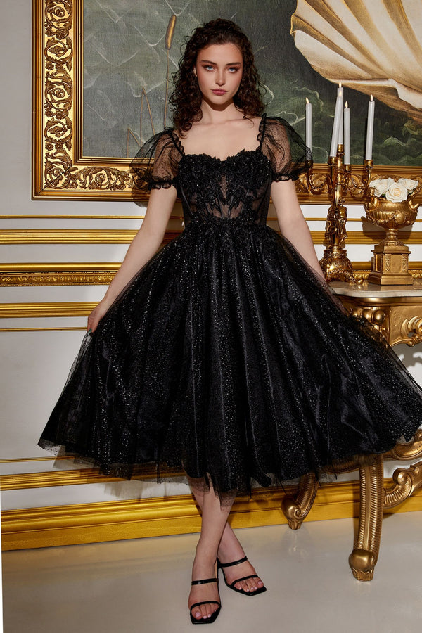 Sequin Corset Midi Glitter Cocktail Dress by LaDivine CD0187
