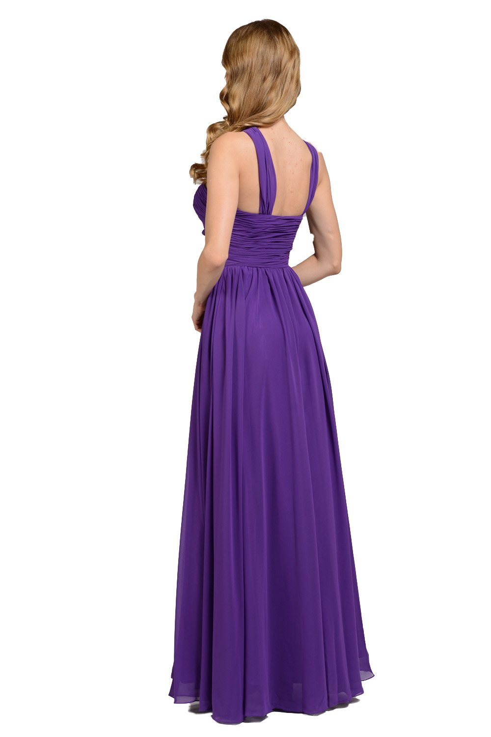Purple One-Shoulder Floor-Length Chiffon Formal Dress with Ruched Bodice Poly USA 6678