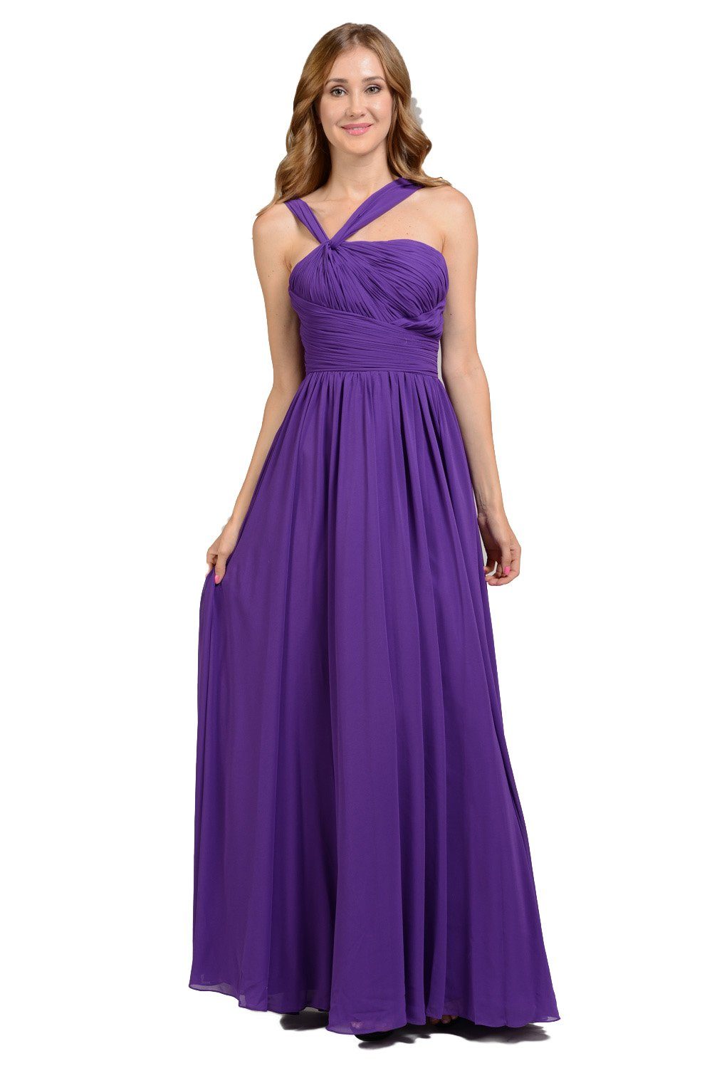 Purple One-Shoulder Floor-Length Chiffon Formal Dress with Ruched Bodice Poly USA 6678
