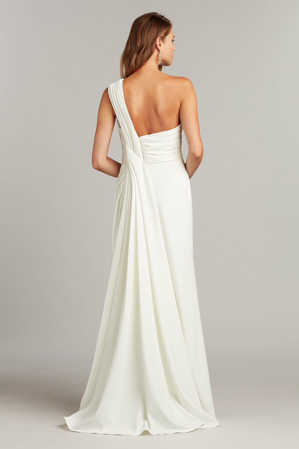 Tadashi Shoji BOS19908LBR Simple Long Bridal Pleated Wedding Dress