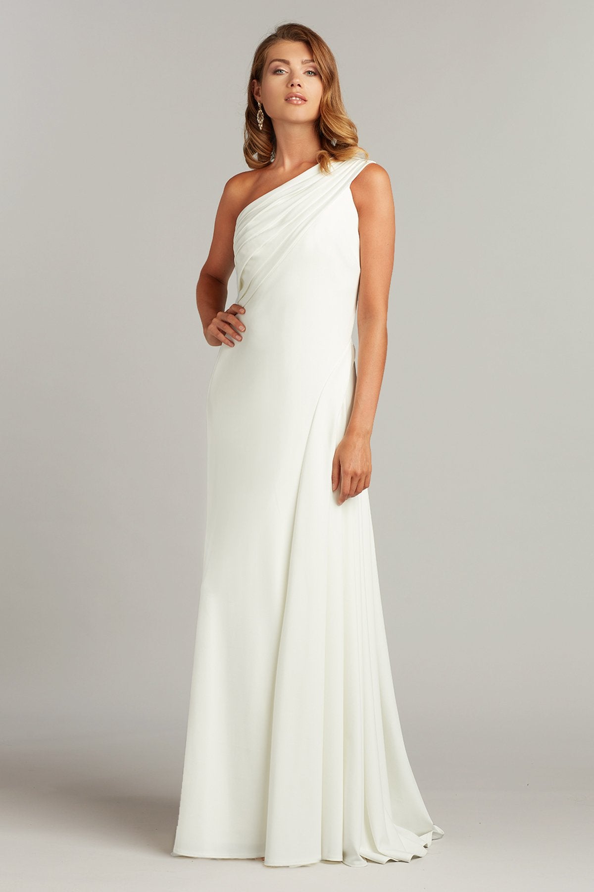 Tadashi Shoji BOS19908LBR Simple Long Bridal Pleated Wedding Dress