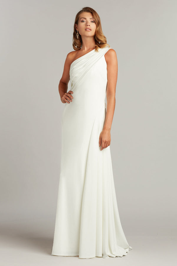 Tadashi Shoji BOS19908LBR Simple Long Bridal Pleated Wedding Dress
