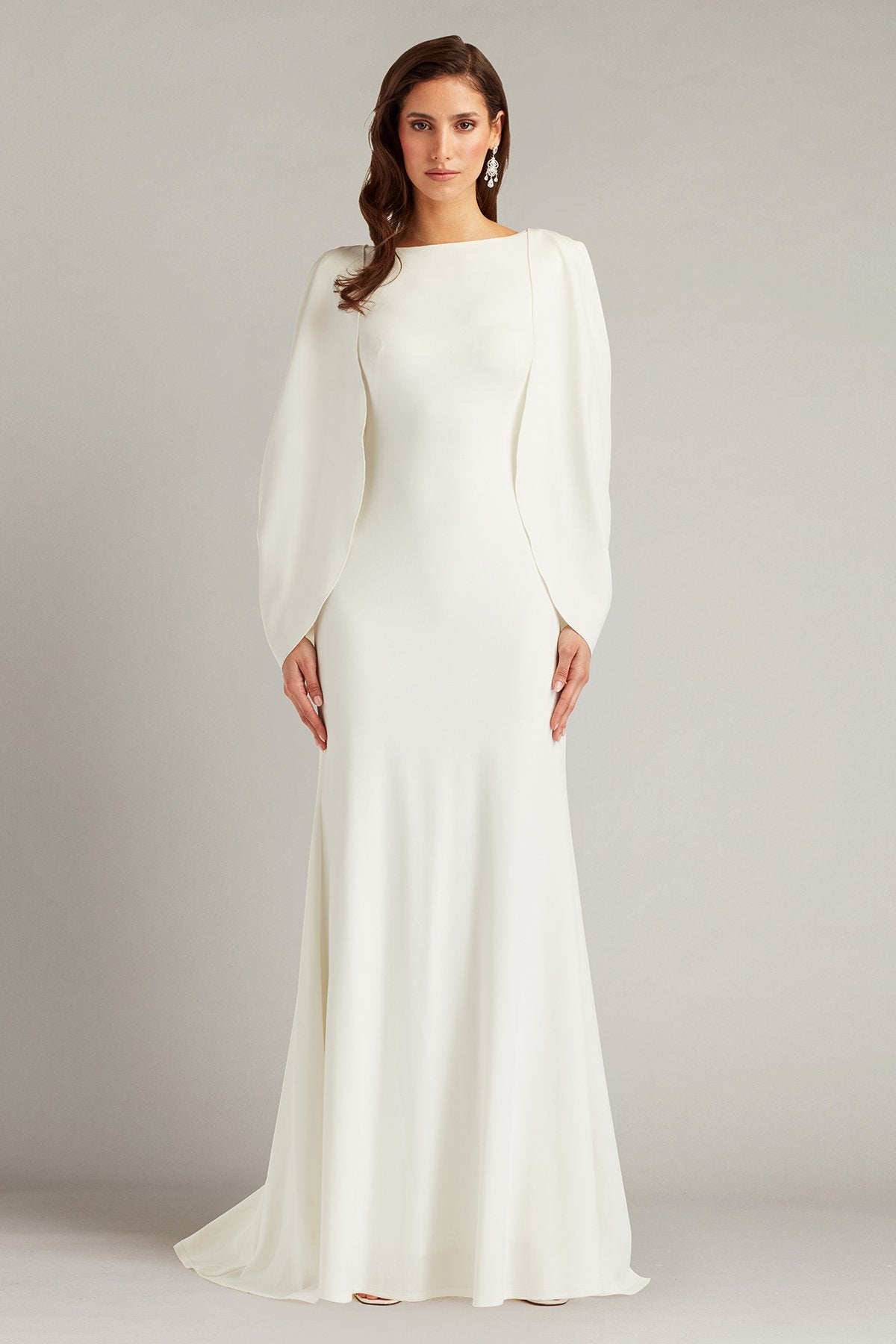 Tadashi Shoji BOS20594LBR Long Simple Wedding Dress The Dress Outlet Tadashi Shoji BOS20594LBR Long Simple Wedding Dress The Dress Outlet