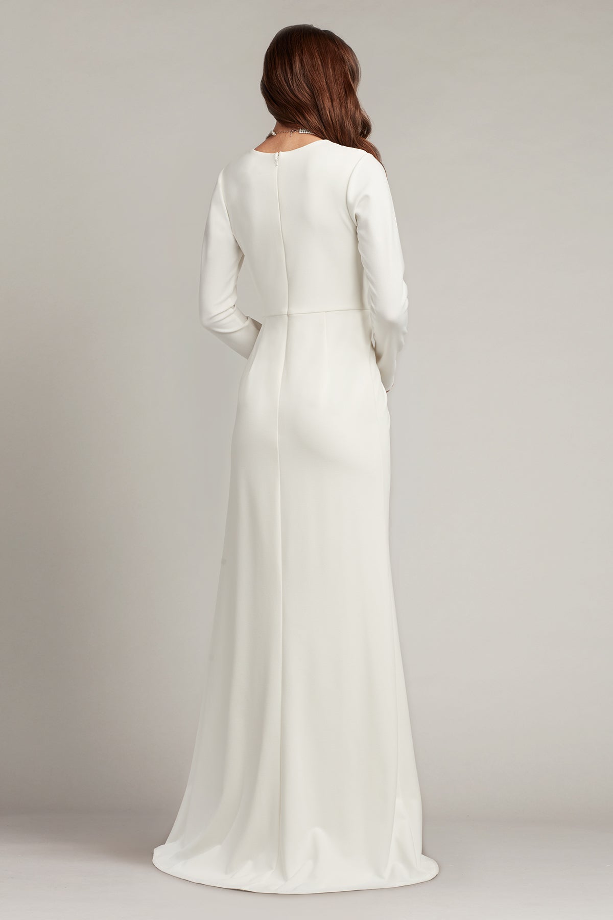 Tadashi Shoji BOS20704LBR Simple Bridal Fitted Long Sleeve Wedding Dress