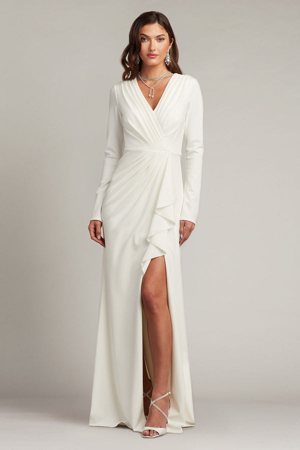 Tadashi Shoji BOS20704LBR Simple Bridal Fitted Long Sleeve Wedding Dress