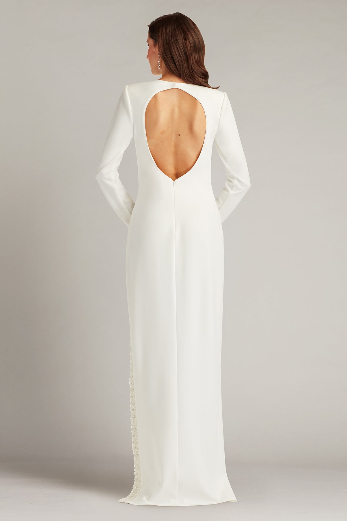 Wedding Dresses Fitted Long Sleeve Beaded Slit Wedding Dress Tadashi Shoji BOS21330LBR Ivory