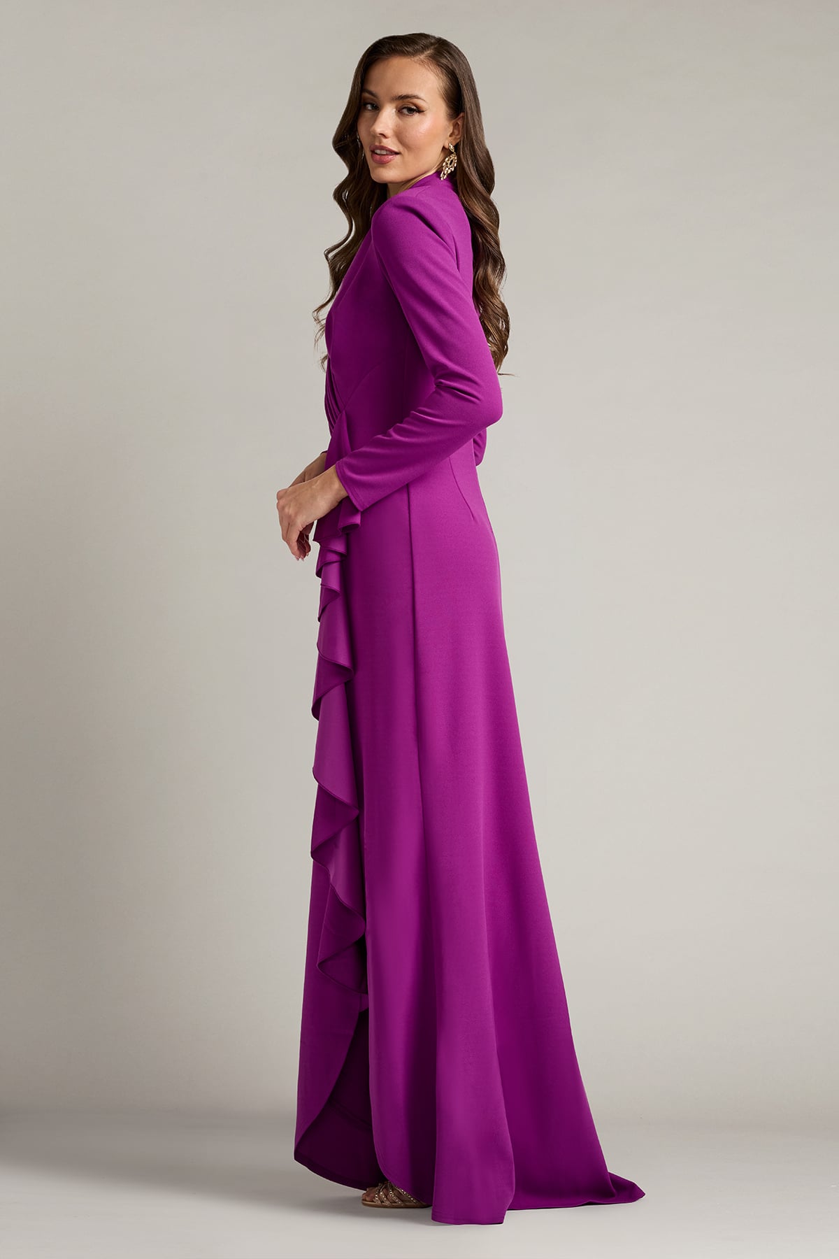 Mother of the Bride Dresses Ruffle Long Sleeve Formal Slit Mother of the Bride Dress Tadashi Shoji BOS23357L Magenta