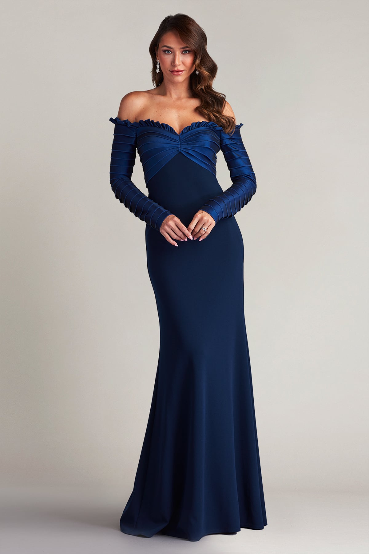 Formal Dresses Pleated Long Formal Mother of the Bride Dress Navy