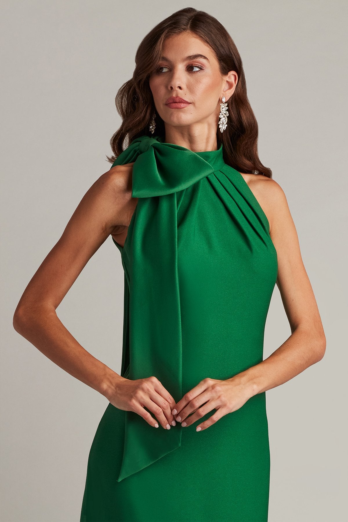 Tadashi Shoji Sims Shoulder Bow Halter Gown - Green