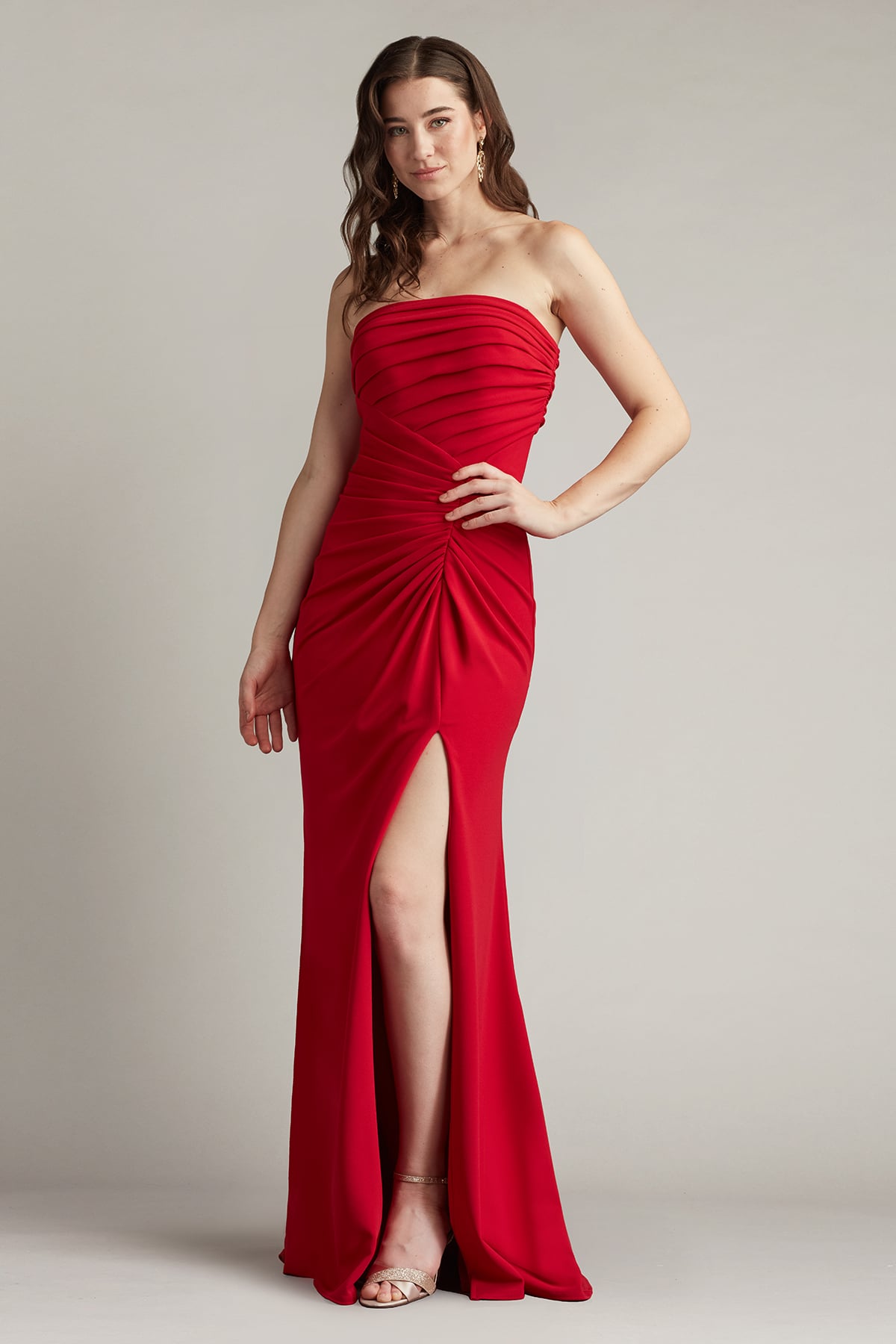 Prom Dresses Pleated Fitted Long Formal Prom Dress Red