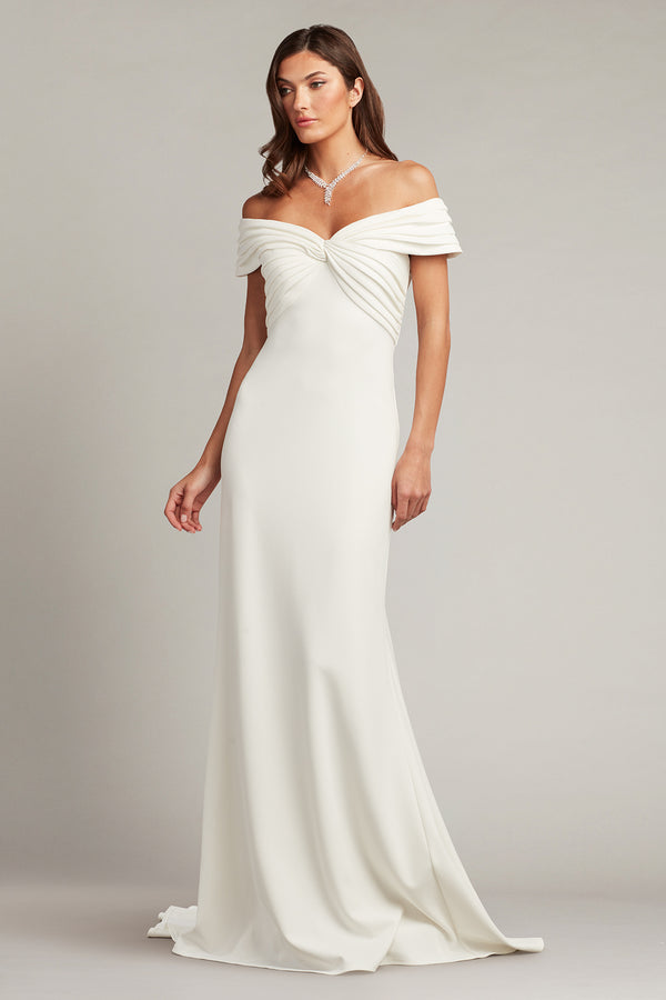 Tadashi Shoji BOS24003LBR Pleated Long Bridal Wedding Dress