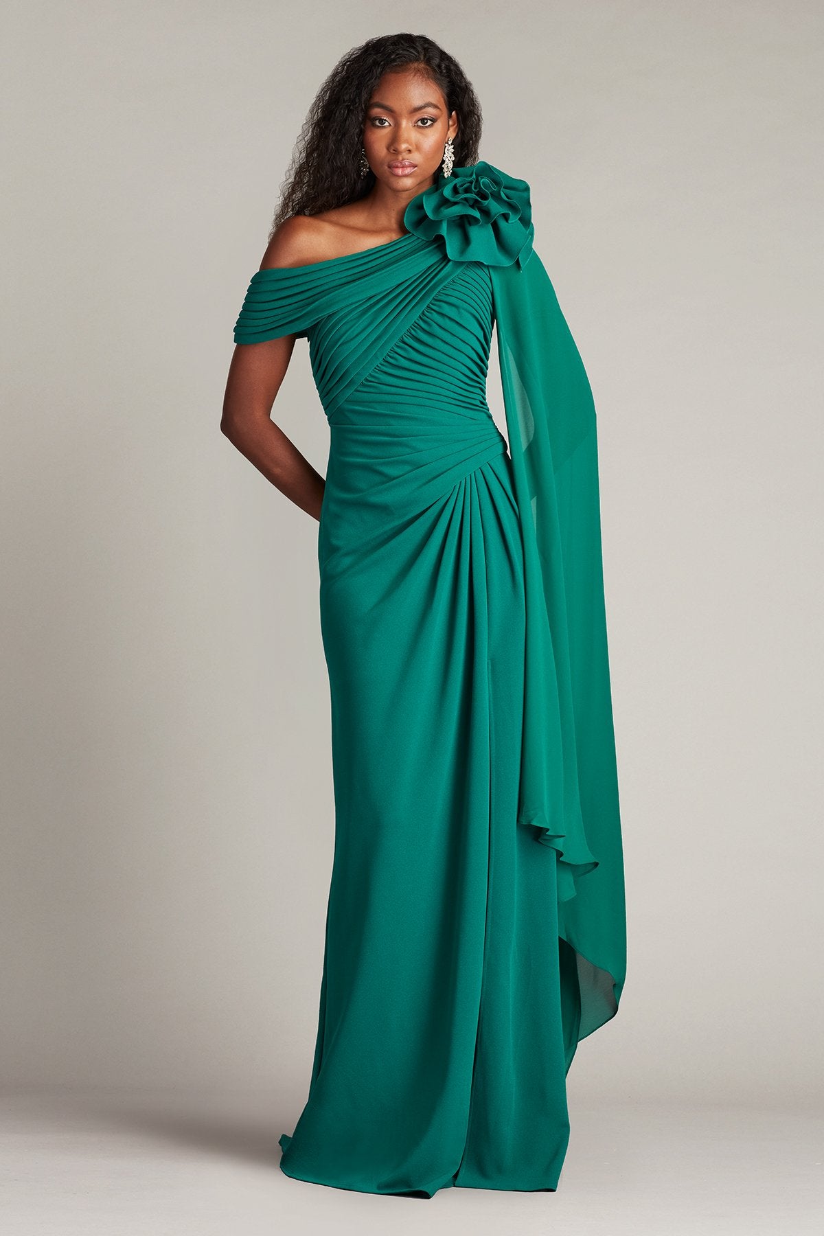 Tadashi Shoji BOS24012L Long Formal Pleated Prom Slit Dress