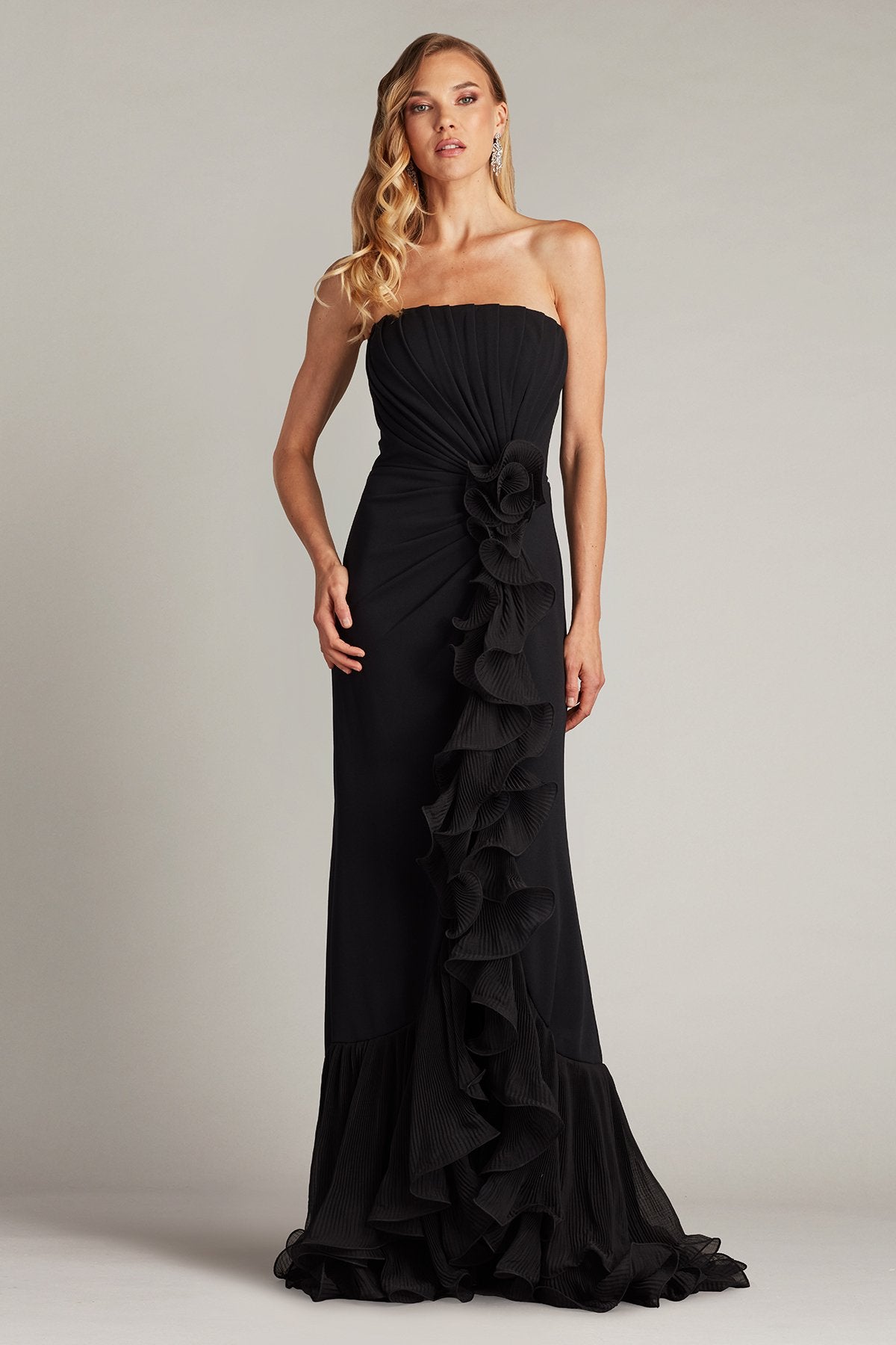 Tadashi Shoji Ruffle Detail Strapless Gown Mystic Blue