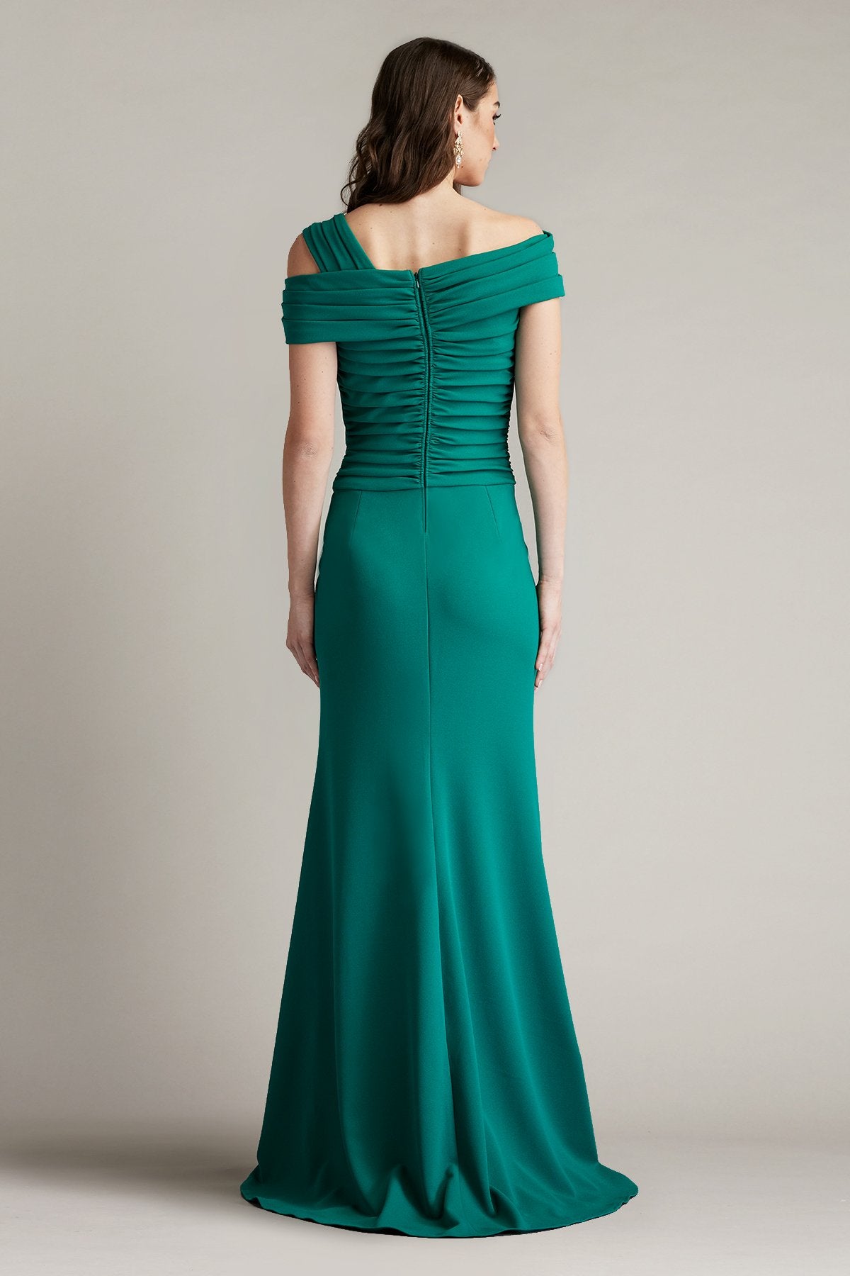 Tadashi Shoji BOS24465L Fitted Long Formal Pleated Slit Prom Dress