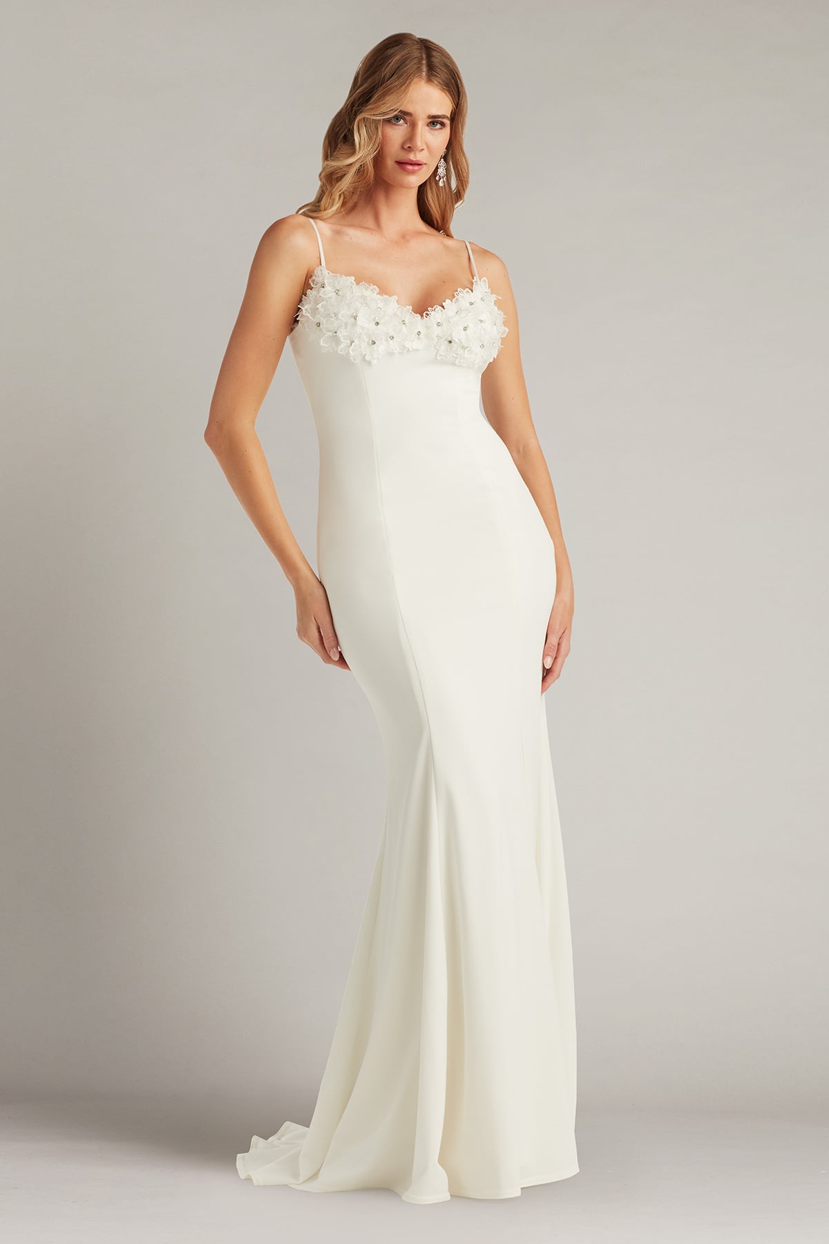 Wedding Dresses Long Fitted 3D Floral Wedding Dress Tadashi Shoji BOS24603LBR Ivory