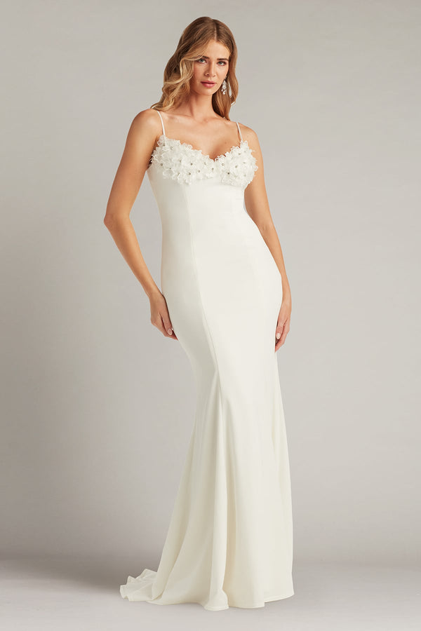 Long Fitted 3D Floral Wedding Dress Tadashi Shoji BOS24603LBR