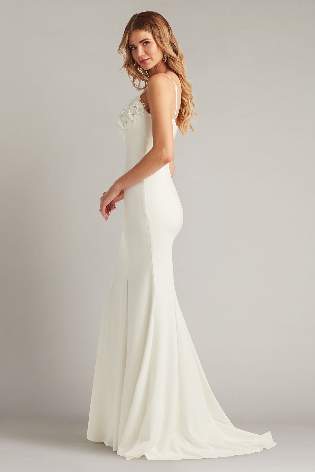 Wedding Dresses Long Fitted 3D Floral Wedding Dress Tadashi Shoji BOS24603LBR Ivory