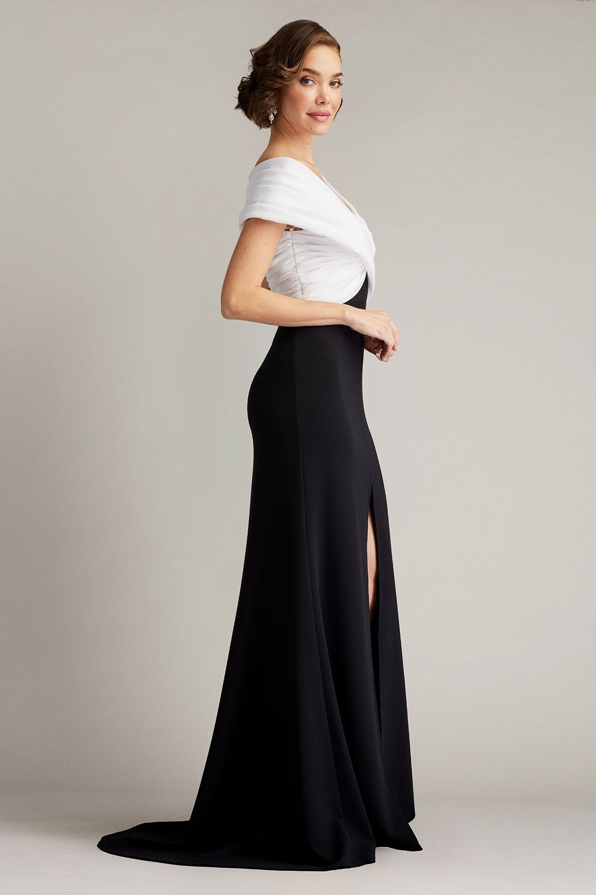 Prom Dresses Prom Long Pleated Formal Slit Dress Ivory Black
