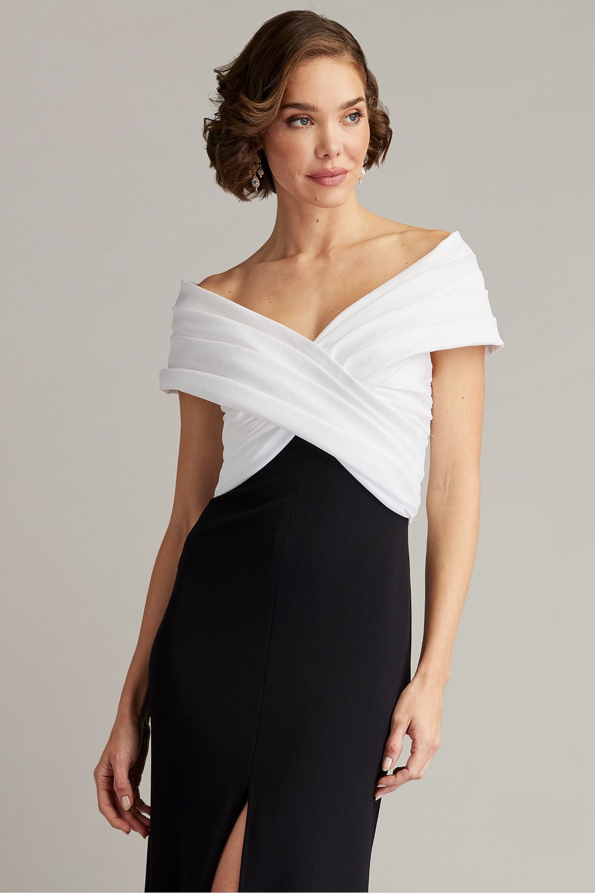 Prom Dresses Prom Long Pleated Formal Slit Dress Ivory Black