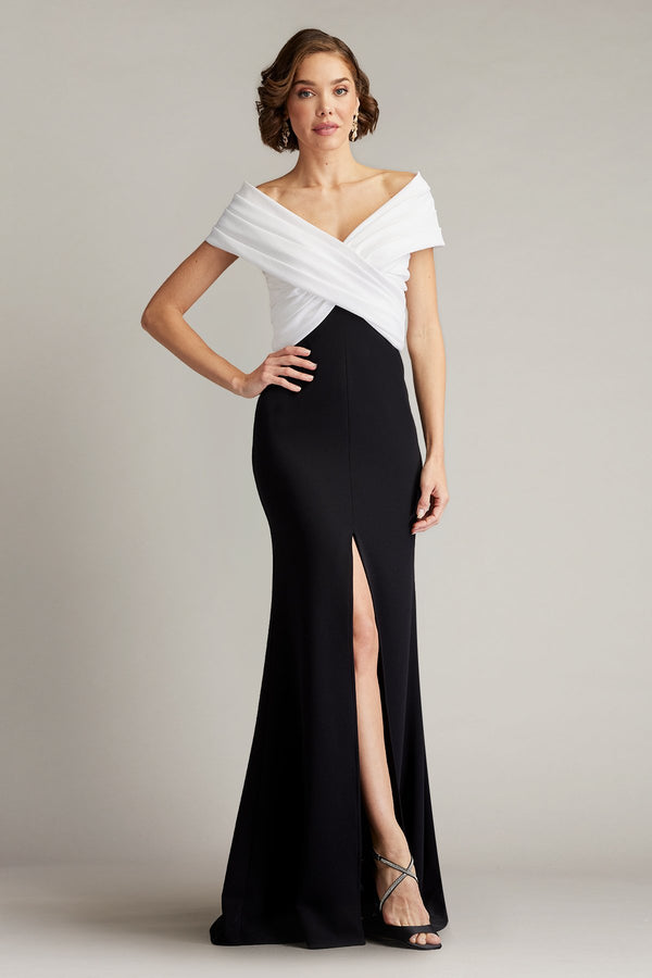 Tadashi Shoji BOS24730L Prom Long Pleated Formal Slit Dress