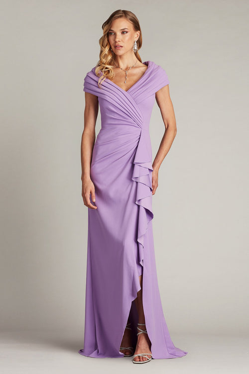 Purple Haze Tadashi Shoji BOS24740L Pleated Long Ruffle Slit