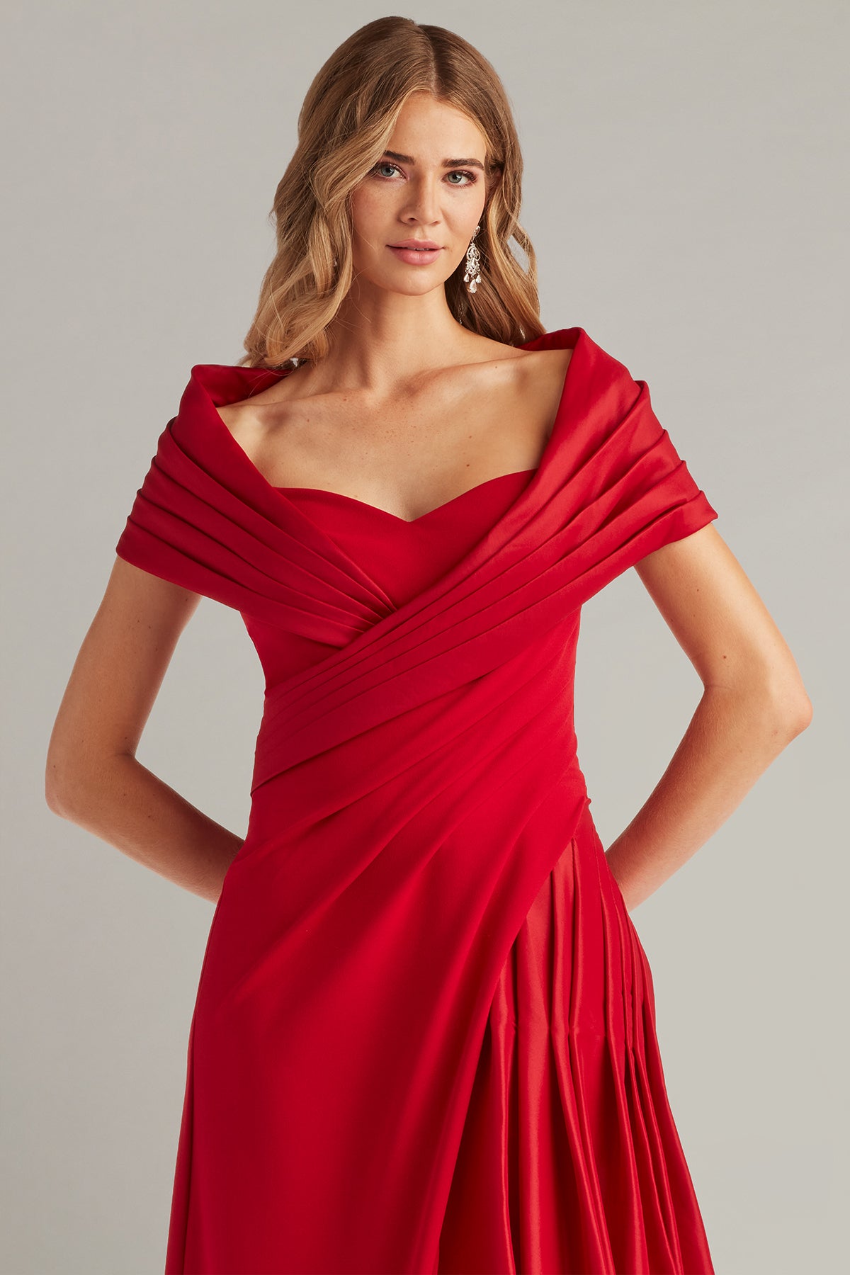 Formal Dresses Long Pleated Formal A line Dress Tadashi Shoji BOS25179L Cherry