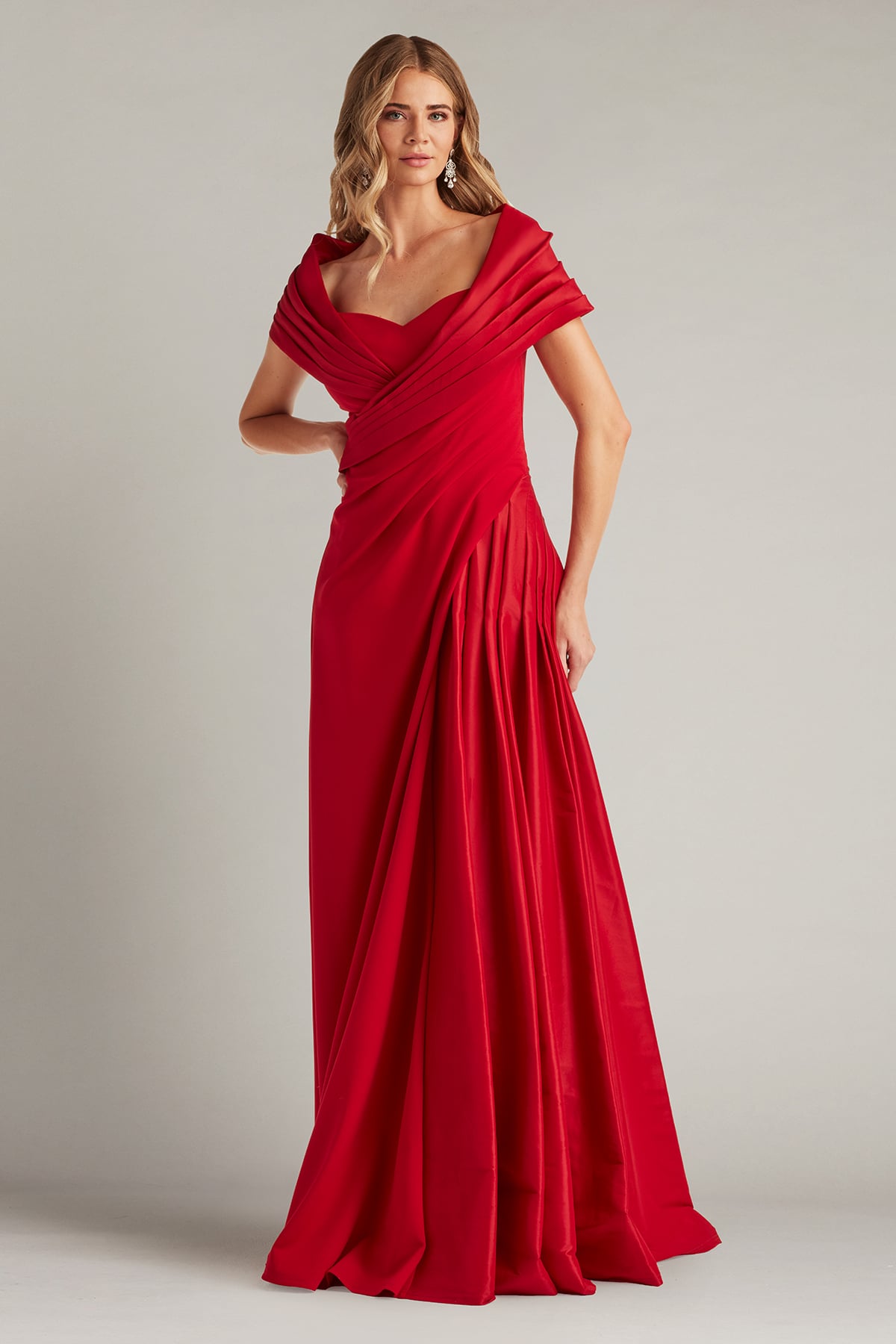 Formal Dresses Long Pleated Formal A line Dress Tadashi Shoji BOS25179L Cherry