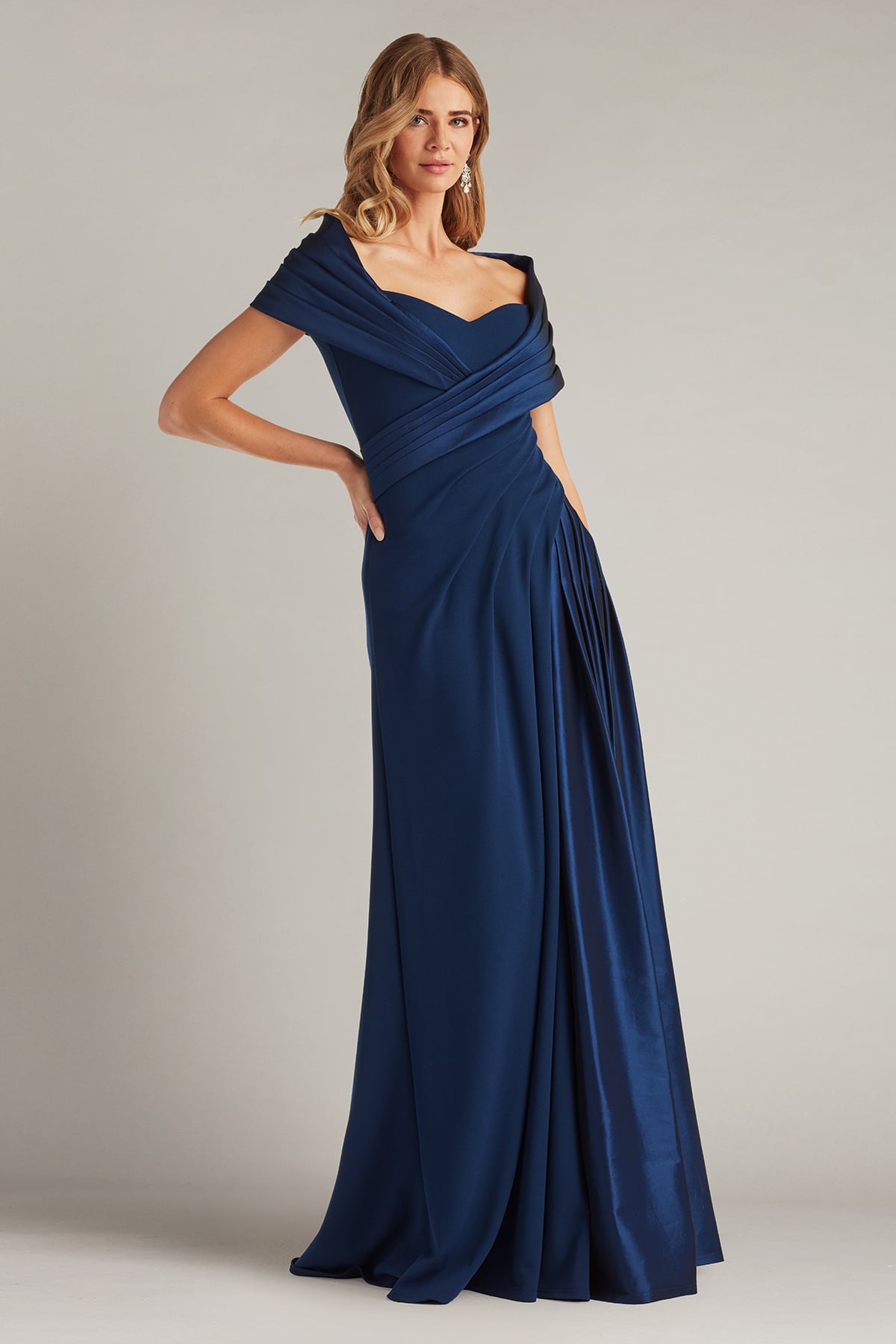 Formal Dresses Long Pleated Formal A line Dress Tadashi Shoji BOS25179L Navy