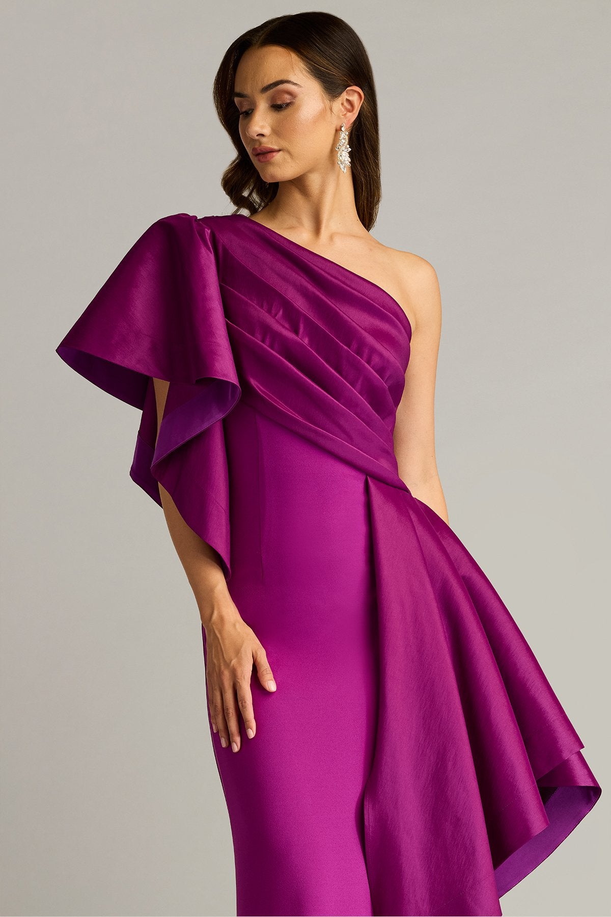Tadashi Shoji BOS25230L Pleated Long Formal Ruffle Evening Dress